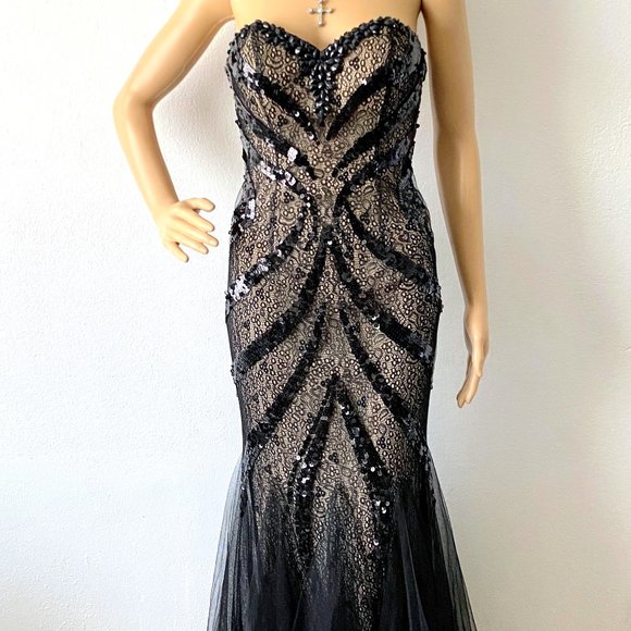 Black Beaded Evening Gown | Sexy Prom Dress | Cinderella Divine Dress | Size S - Picture 3 of 10